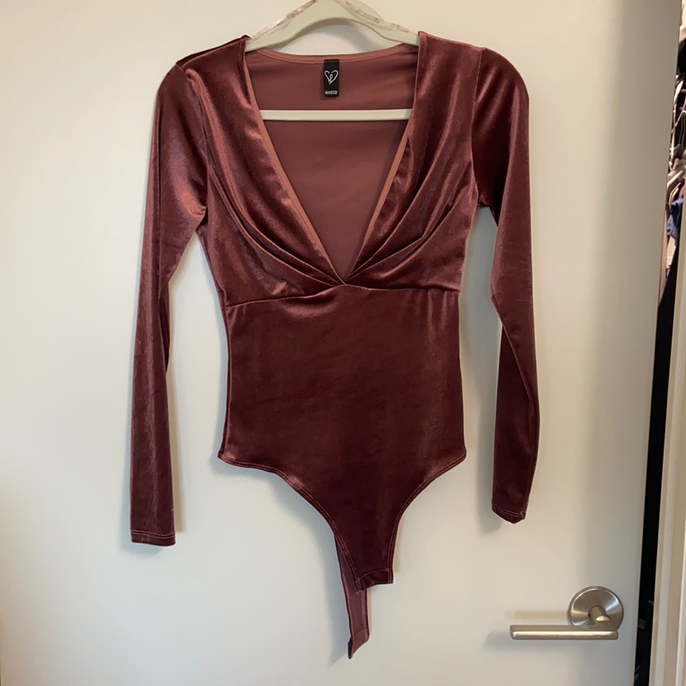 Velvet Pink V neck Bodysuit